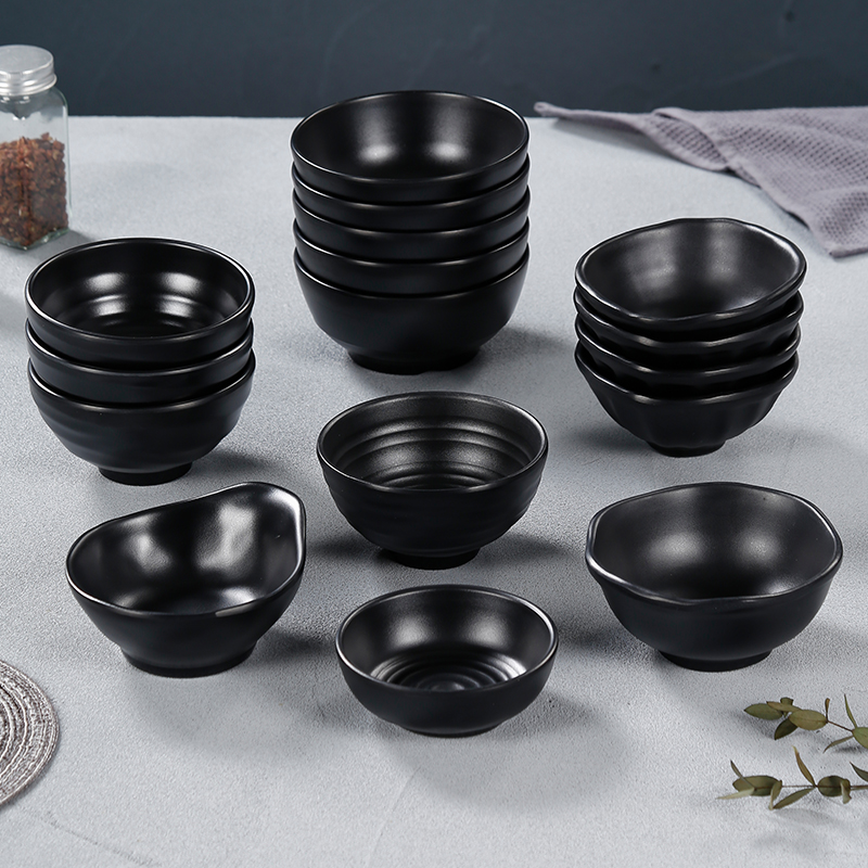 磨砂黑色a5密胺小碗商用火锅店仿瓷塑料特厚防摔调味碗餐具米饭碗