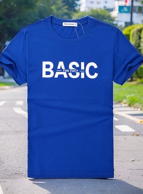 老地方男大童短袖T恤蓝色S码短T全棉舒适圆领潮流男165码特价清仓