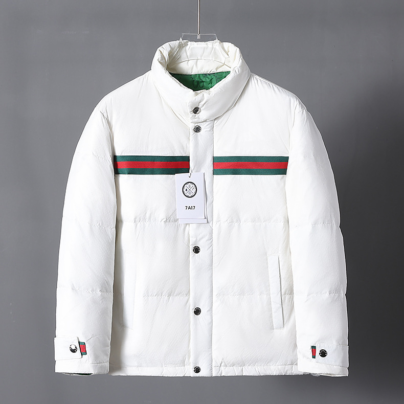 撞色男羽绒服冬装白鸭绒厚款立领