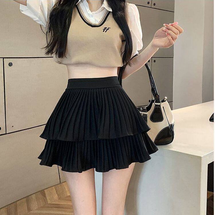 （带安全裤）新款甜美小众蓬蓬裙半身裙百褶蛋糕小个子短裙半裙女