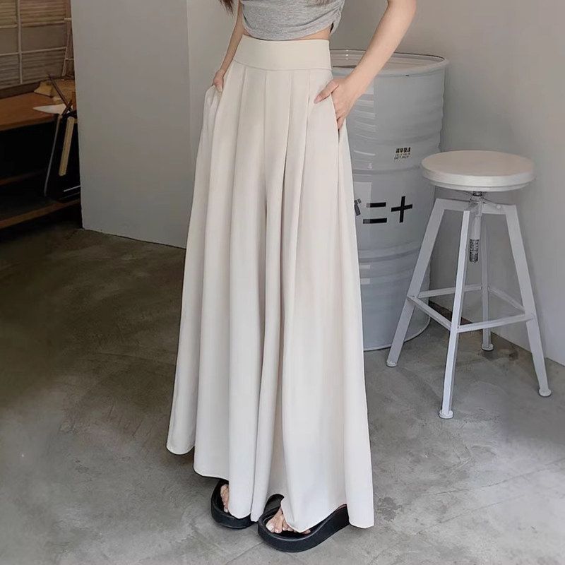 大码胖mm压褶阔腿裤裙裤女春夏300斤宽松优雅高腰垂感拖地百褶裤