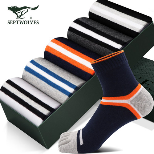 七匹狼精梳棉防臭五指袜撞色时尚