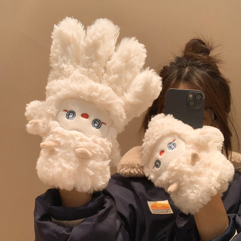 可爱卡通小绵羊分指毛绒手套