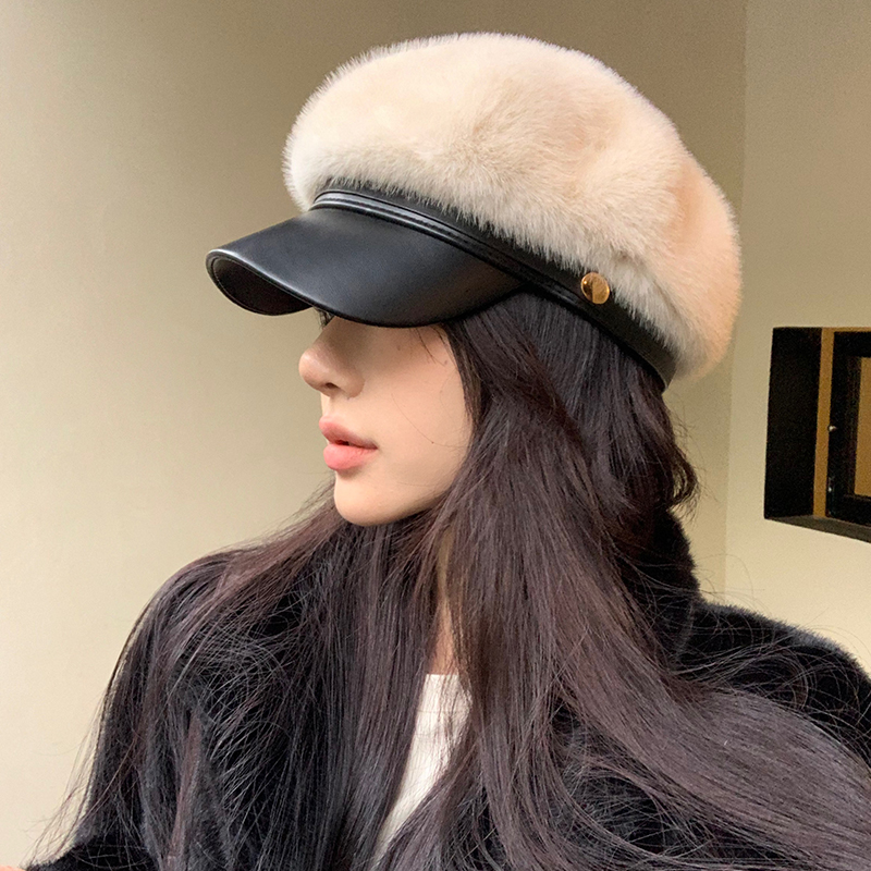 仿水貂毛贝雷帽女秋冬季显脸小
