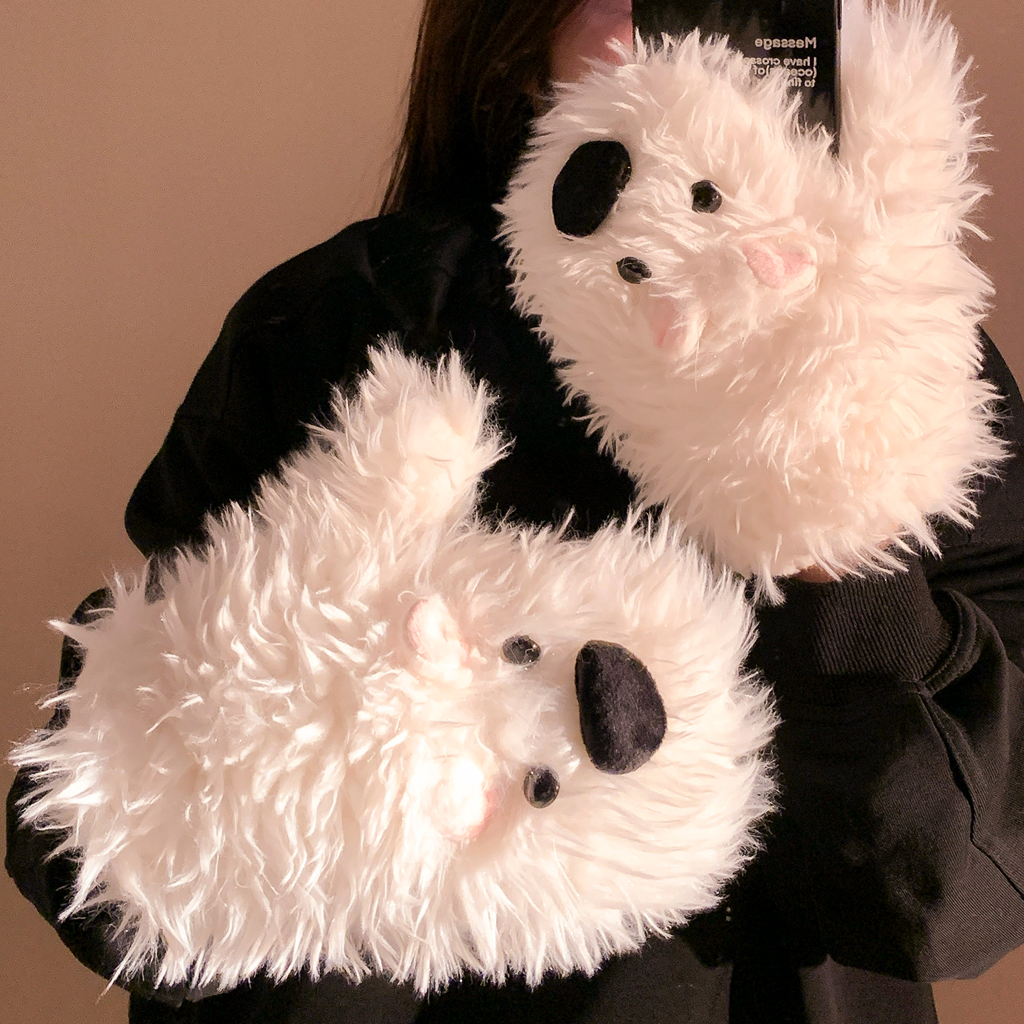 可爱白色小狗连指毛绒手套女冬季