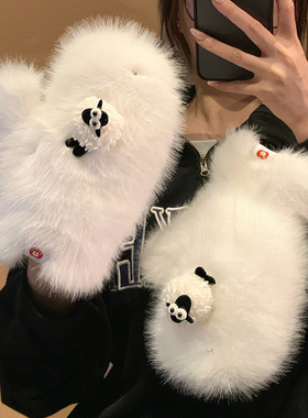 白色可爱小羊毛绒手套女冬季加绒