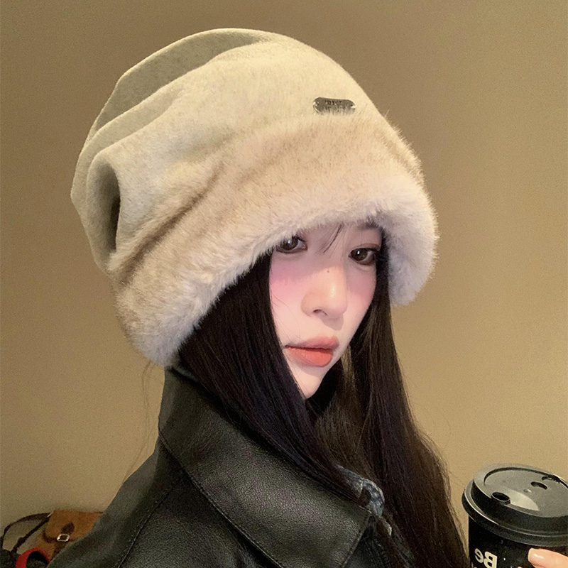 毛绒堆堆帽女冬季韩系百搭大头围