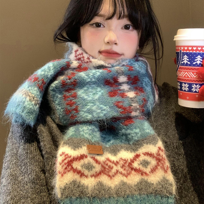 费尔岛风复古针织羊毛围巾