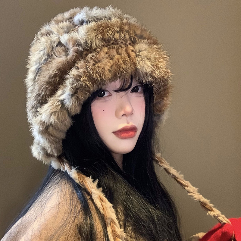 兔毛针织毛绒渔夫帽女冬季