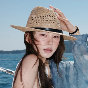 镂空编织拉菲草帽女夏季海边沙滩遮阳帽子老钱风度假巴拿马礼帽