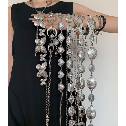 银色金属蝴蝶腰链ins复古高级感