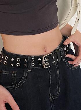 铆钉朋克黑色星星皮带男女同款2025新款宽腰带设计感小众复古百搭