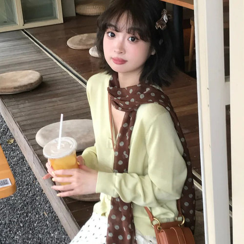 棕色波点丝巾高级百搭配饰系脖女
