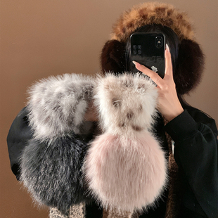 豹纹绑带毛绒耳罩女冬季骑车加厚保暖防寒针织耳暖耳包耳套耳捂子