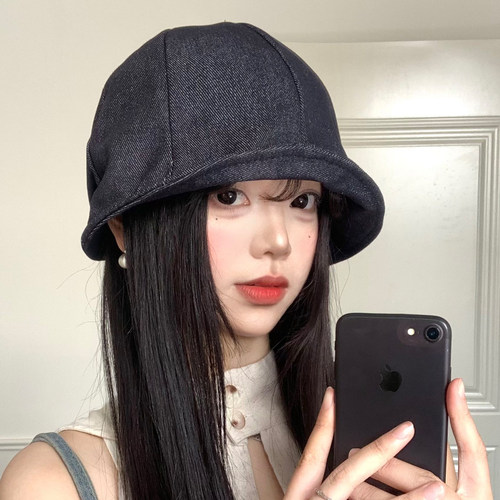 日系复古纯色牛仔渔夫帽女春夏季