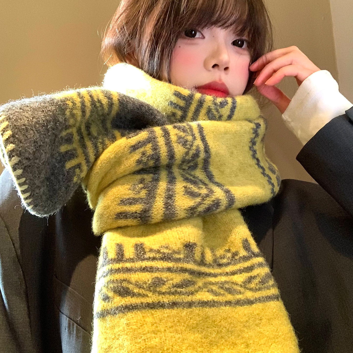 费尔岛提花双面针织围巾女秋冬季2025新款氛围感加厚保暖护颈围脖,服饰配件/皮带/帽子/围巾,围巾/丝巾/披肩,淘宝优惠券,粉丝福利购,淘宝优惠卷