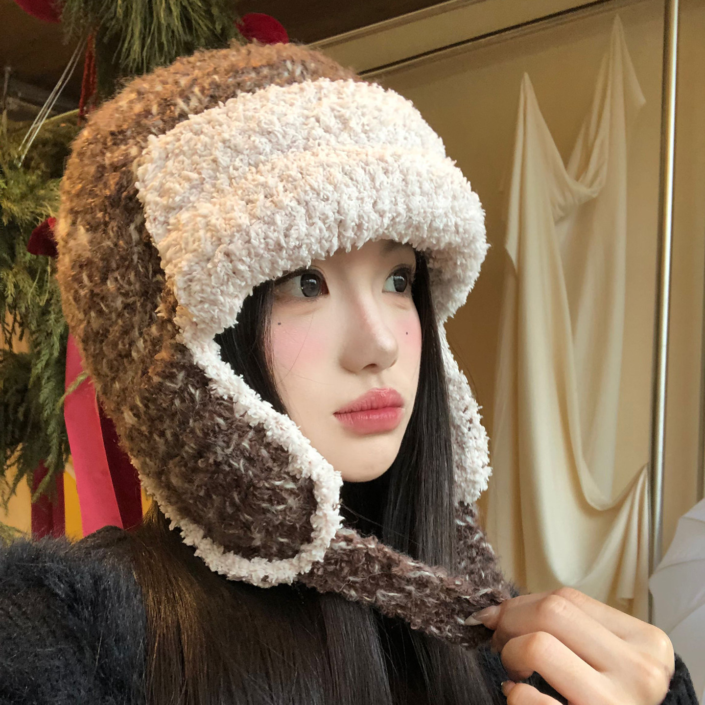 美拉德毛绒针织护耳飞行帽女秋冬季显脸小毛线帽保暖防寒雷锋帽子,服饰配件/皮带/帽子/围巾,帽子,淘宝优惠券,粉丝福利购,淘宝优惠卷