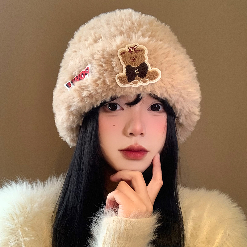 可爱小熊针织毛绒帽子