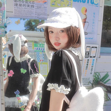 白色可爱兔耳朵鸭舌帽女夏季薄款透气显脸小棒球帽遮阳防晒帽子潮