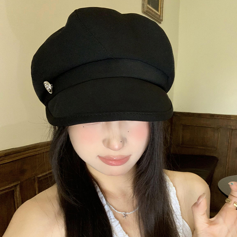 秋冬新款黑色贝雷帽女2025百搭显脸小八角帽大头围报童画家0906z