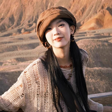 亚麻复古云朵贝雷帽女夏季日系显脸小百搭画家帽轻薄透气八角帽子