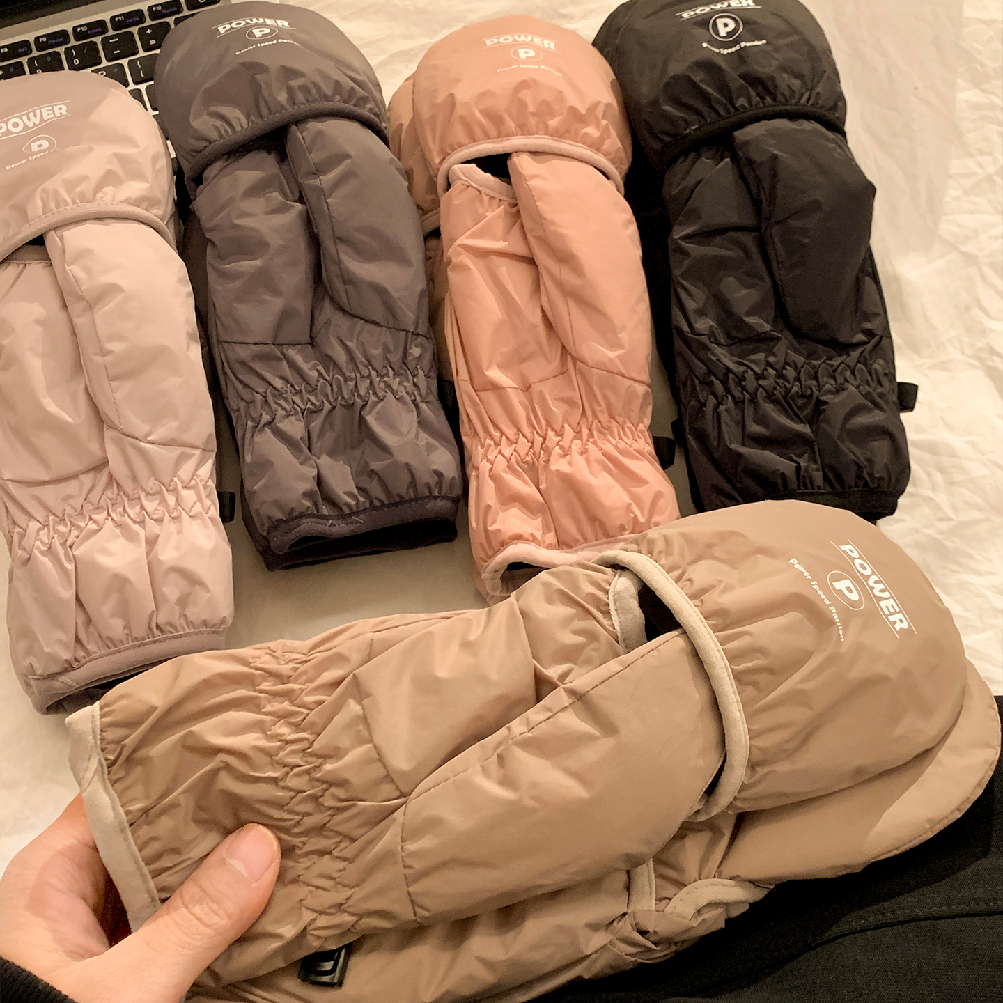 轻盈翻盖半指手套女冬季加绒加厚