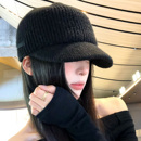 赵露思同款 百搭显脸小马术帽大头围毛线帽子 平顶针织鸭舌帽女韩版