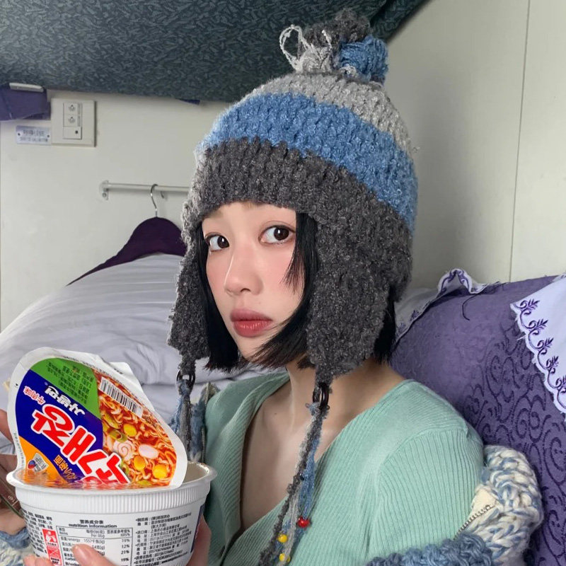 撞色流苏毛球针织护耳帽女秋冬季显脸小毛线帽大头围保暖包头帽子,服饰配件/皮带/帽子/围巾,帽子,淘宝优惠券,粉丝福利购,淘宝优惠卷
