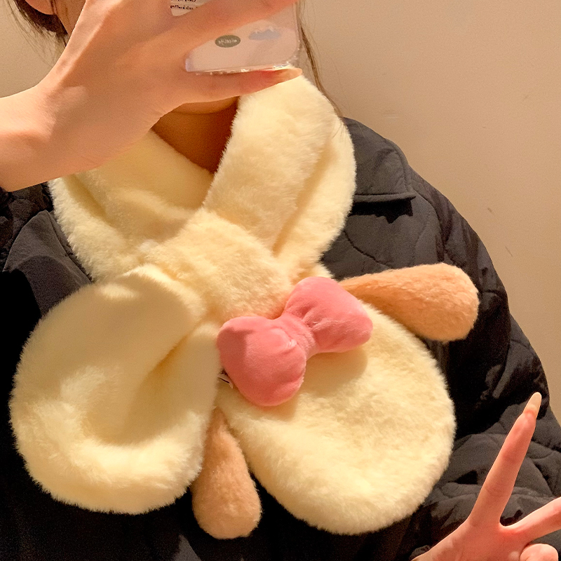 可爱饼饼毛绒围巾女冬季保暖加绒加厚护颈小巧围脖百搭韩系氛围感