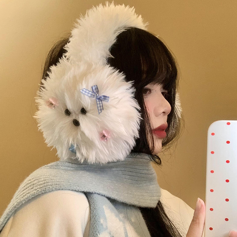 可愛蝴蝶結發卡小狗毛絨耳罩