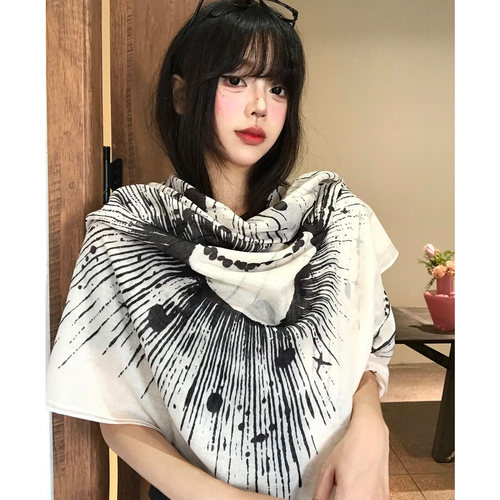 水墨星芒印花披肩女外搭老钱风