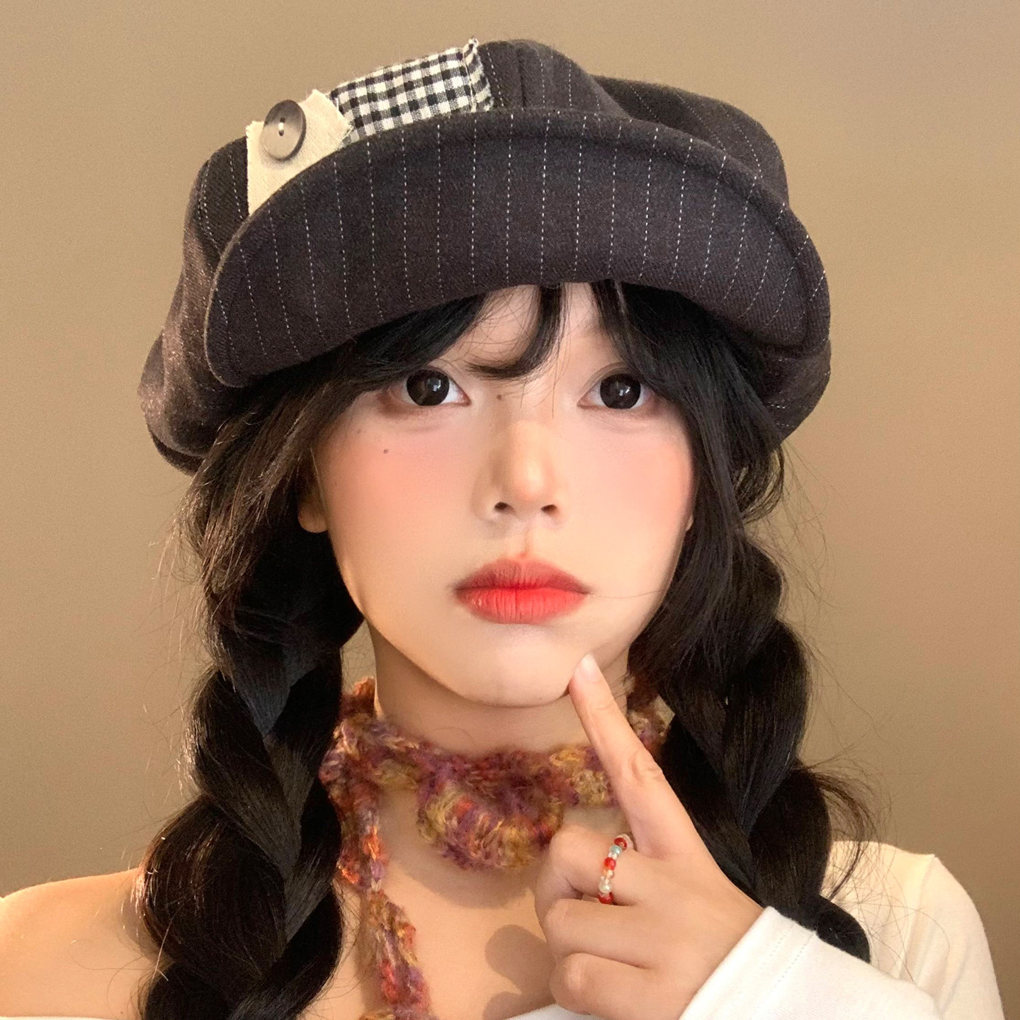 贴布条纹翻檐贝雷帽女日系复古显脸小八角帽大头围报童画家帽子潮,服饰配件/皮带/帽子/围巾,帽子,淘宝优惠券,粉丝福利购,淘宝优惠卷