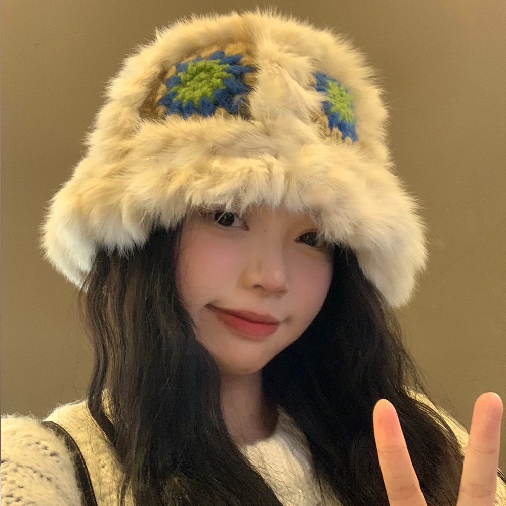 国潮针织兔毛毛渔夫帽