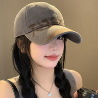 水洗做旧字母棒球帽女美式复古大头围鸭舌帽显脸小宽帽檐软顶帽子