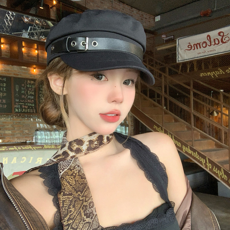 黑色平顶贝雷帽复古百搭显脸小
