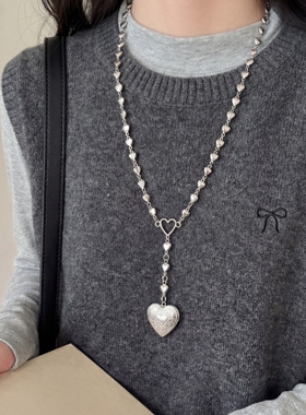 银色古着雕花爱心项链女款复古