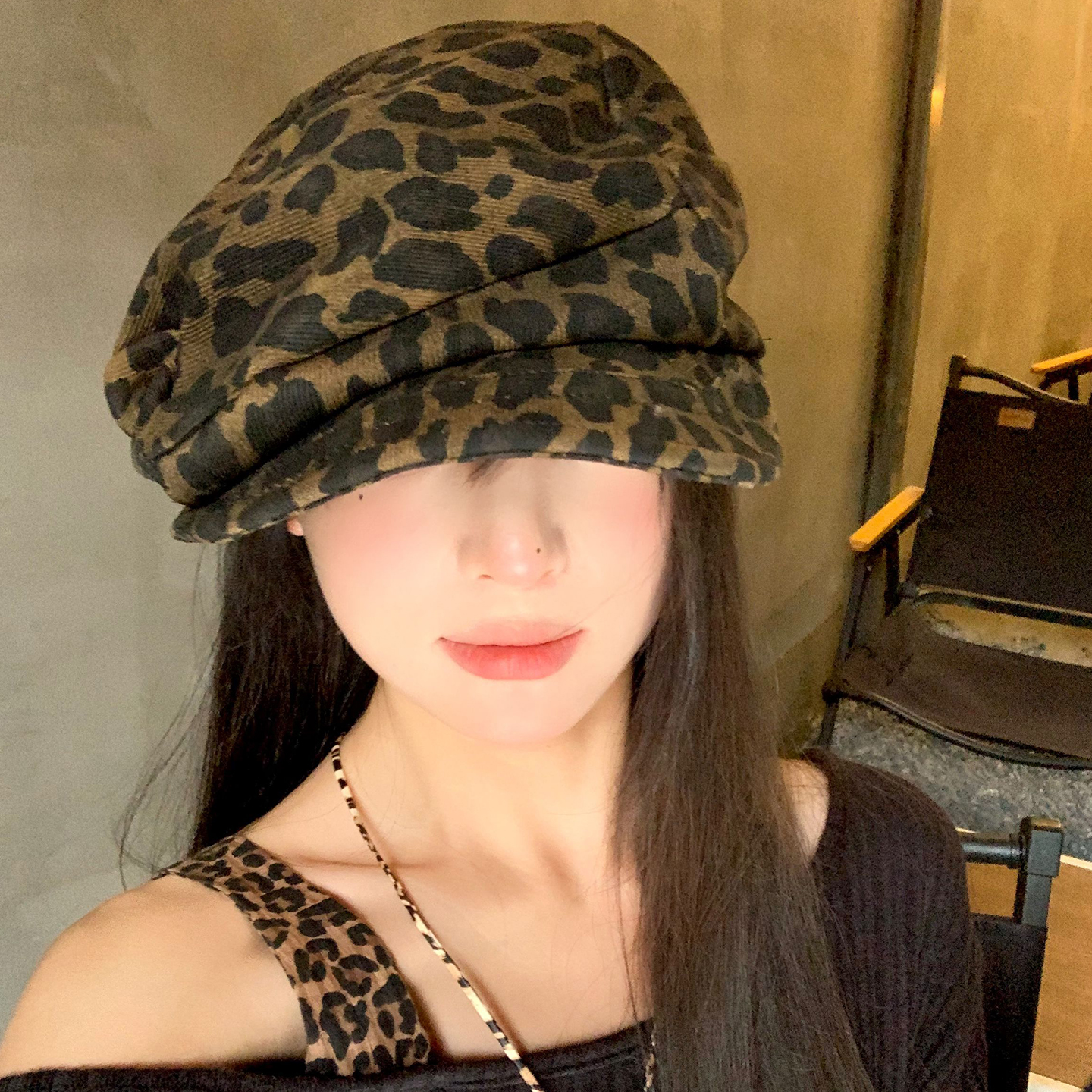 秋冬新款覆古豹纹贝雷帽女秋季百搭显脸小八角帽大头围报0906z