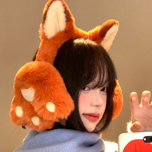 可爱火狐狸毛绒耳罩女冬保暖防寒