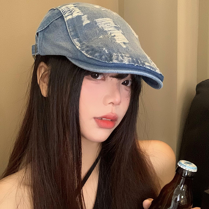 水洗破洞牛仔前进帽复古显脸小