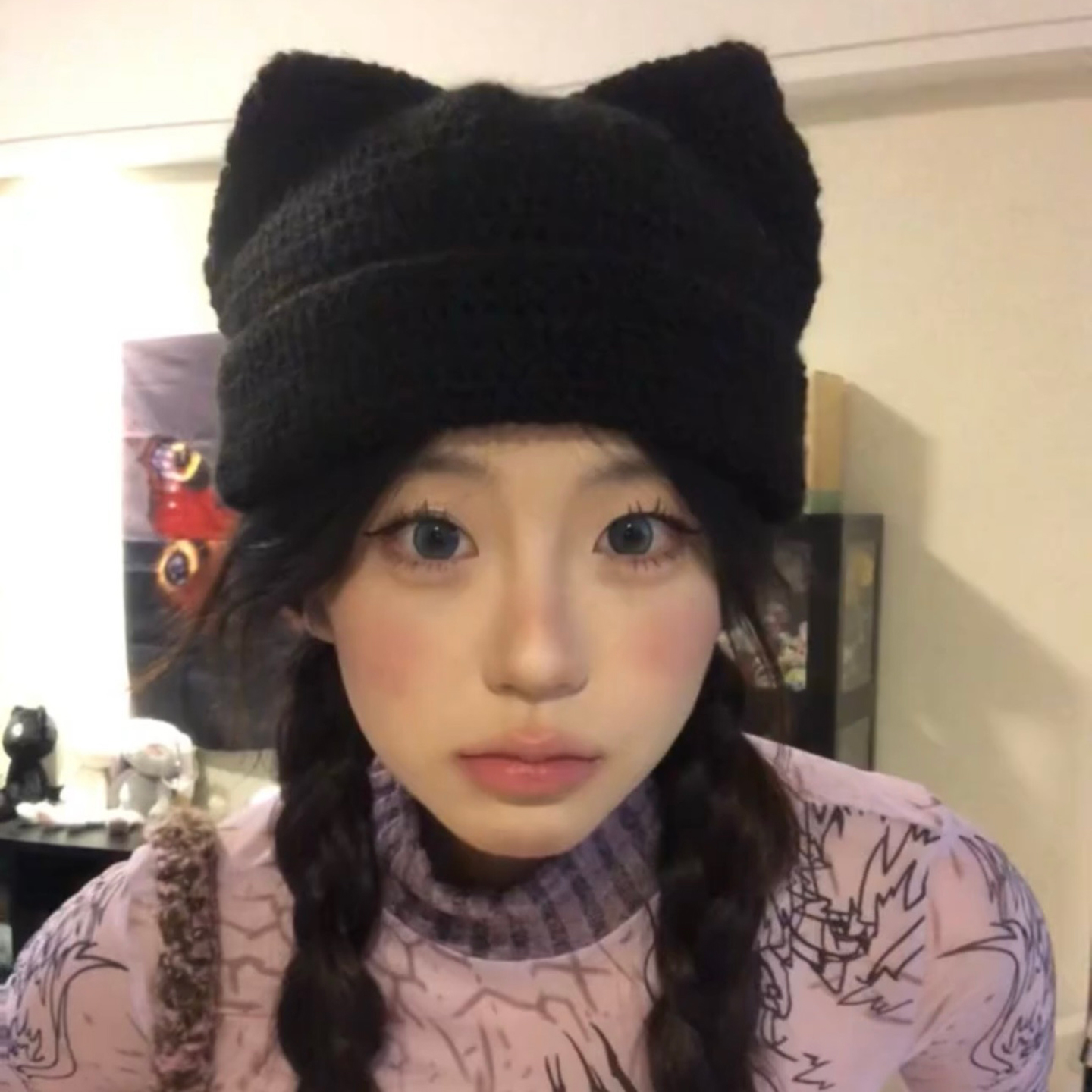 可爱猫耳朵毛线帽秋冬韩系显脸小
