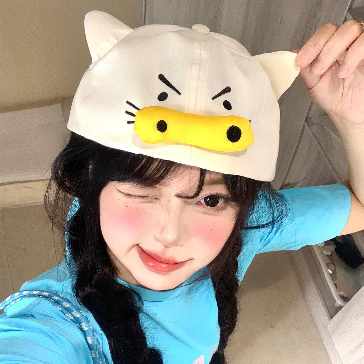 可爱超人肥猪猪正反两戴平檐鸭舌帽女搞怪拍照百搭显脸小棒球帽子