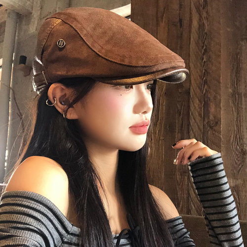麂皮绒前进帽女秋冬美拉德复古