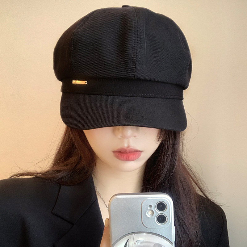 秋冬新款黑色贝雷帽女季大头围八角帽子韩版显脸小报童画家0906z