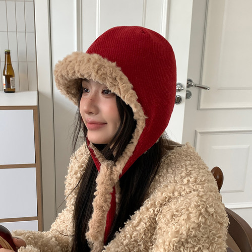 安可拉红雷锋帽女秋冬季