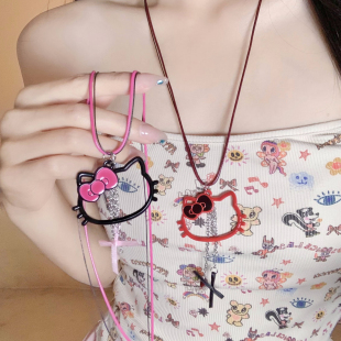 甜美少女心鏤空kitty貓吊墜項(xiàng)鏈女長款 甜酷風(fēng)鎖骨鏈頸鏈掛脖配飾