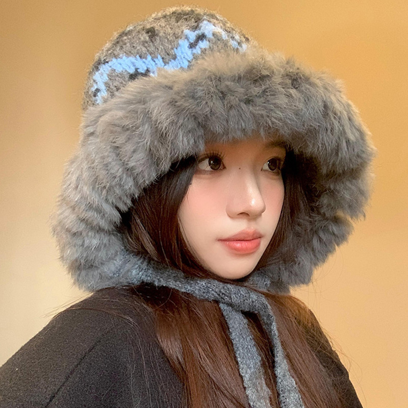 川西旅游针织兔毛帽子女