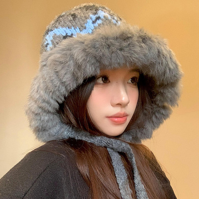 川西旅游针织兔毛帽子女