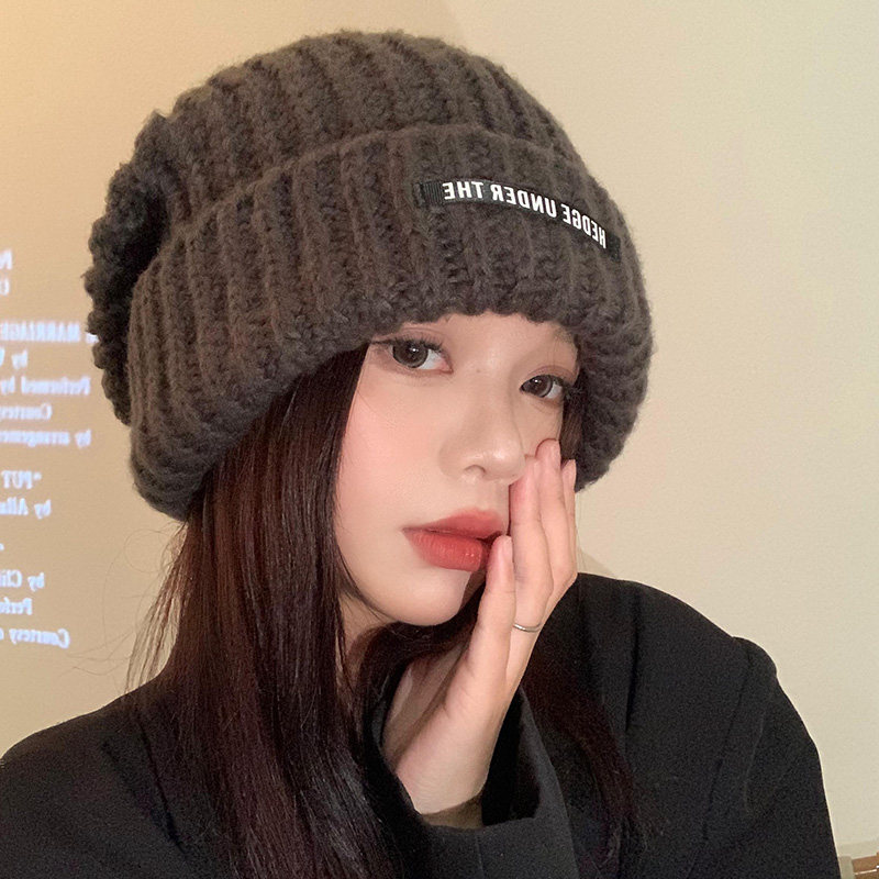 宽松大头围粗针织毛线帽