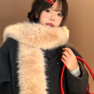 仿皮草毛绒围巾女秋冬季韩系高级感气质百搭加厚保暖防寒护颈围脖