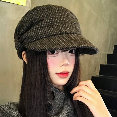 日系慵懒风褶皱报童帽女秋冬复古